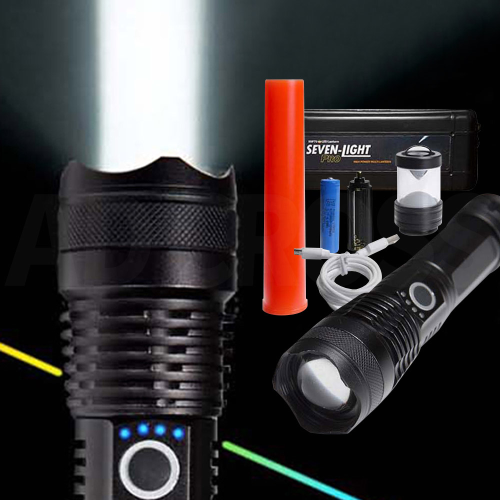 [세븐라이트] 프로 고성능 충전식 LED후레쉬 경광봉 줌 서치라이트 해루질 랜턴 XHP70